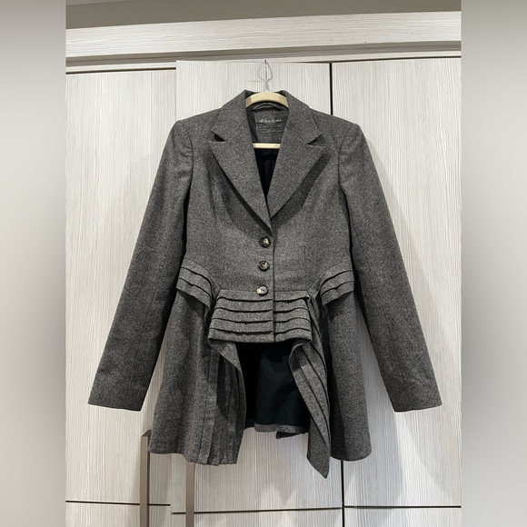All Saints Jackets & Blazers - AllSaints Spitalfields Wool Pleated High-Low Tuxedo Jacket Gray UK10/US6